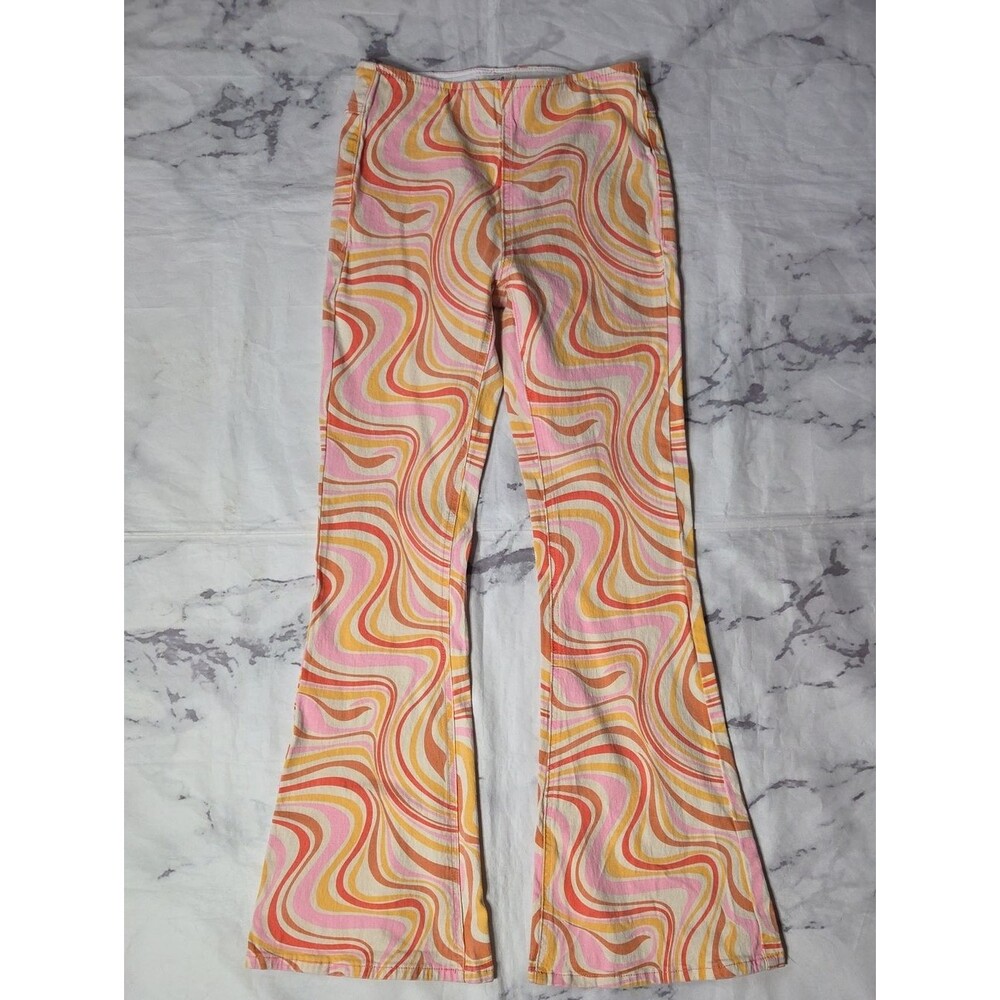 Easel Retro Swirl Pink/Orange Print Flare Pants